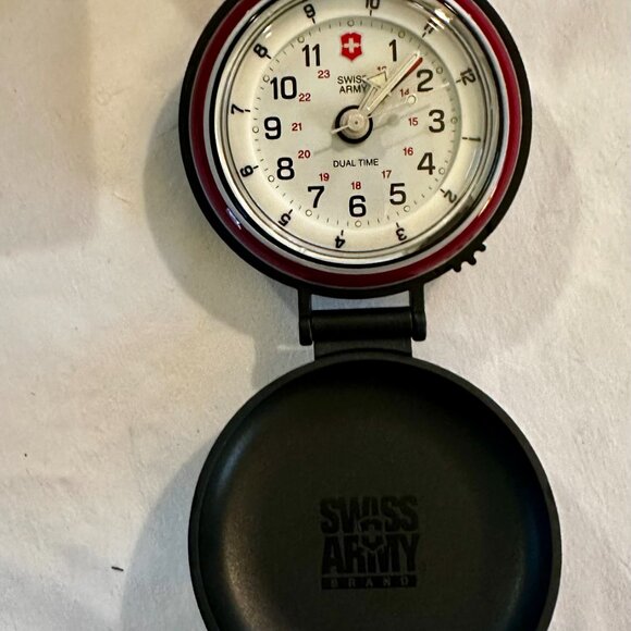 Swiss Army Travel Alarm Clock Dual Time Swiss Quartz Folding Case w/ Box-I046 - Picture 6 of 8